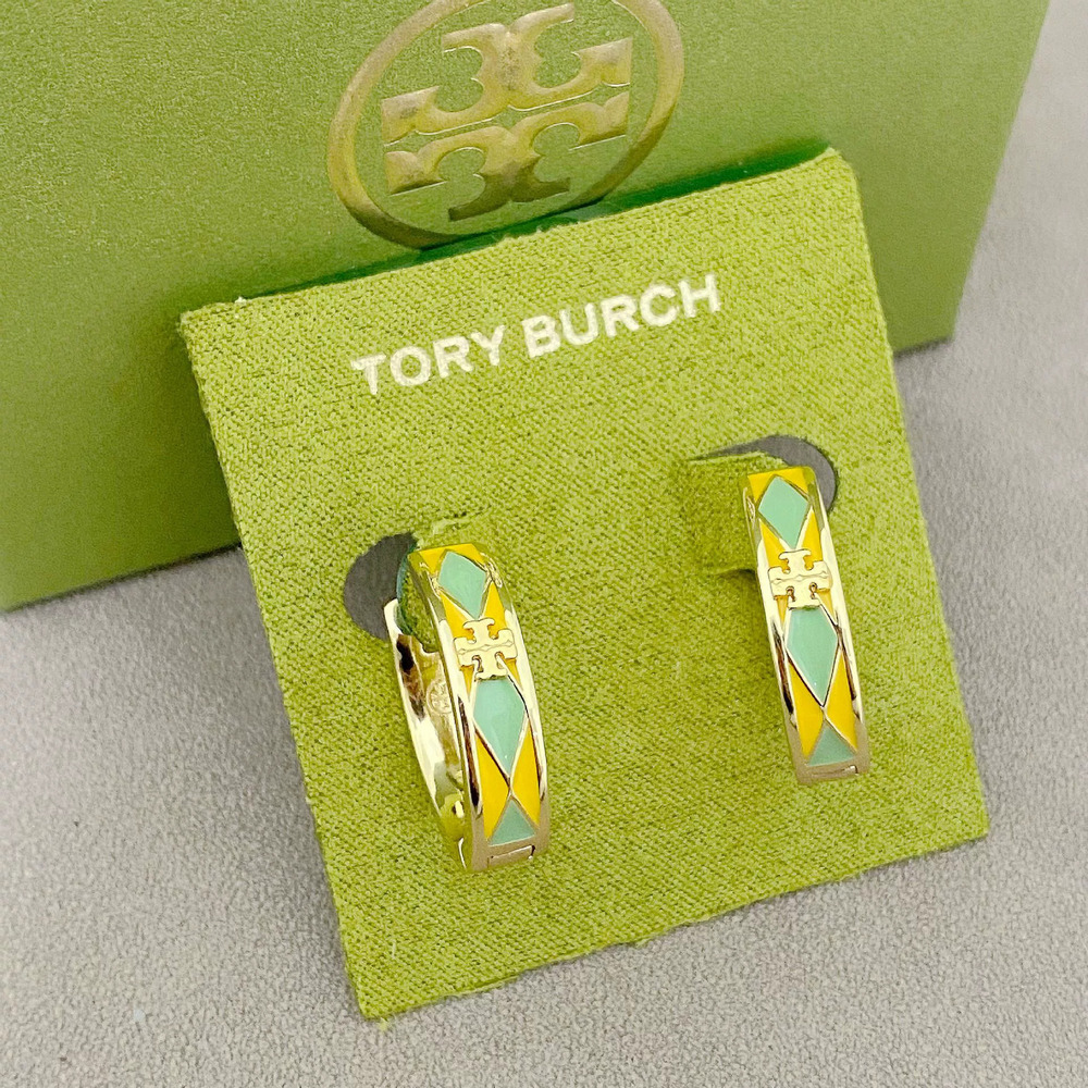 Tory Burch Drip Glaze Stripe Inlaid Colored Enamel Earrings